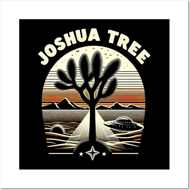 Joshua Tree UFO Vintage Retro Sunset Design Wall Art by TeeTrendz